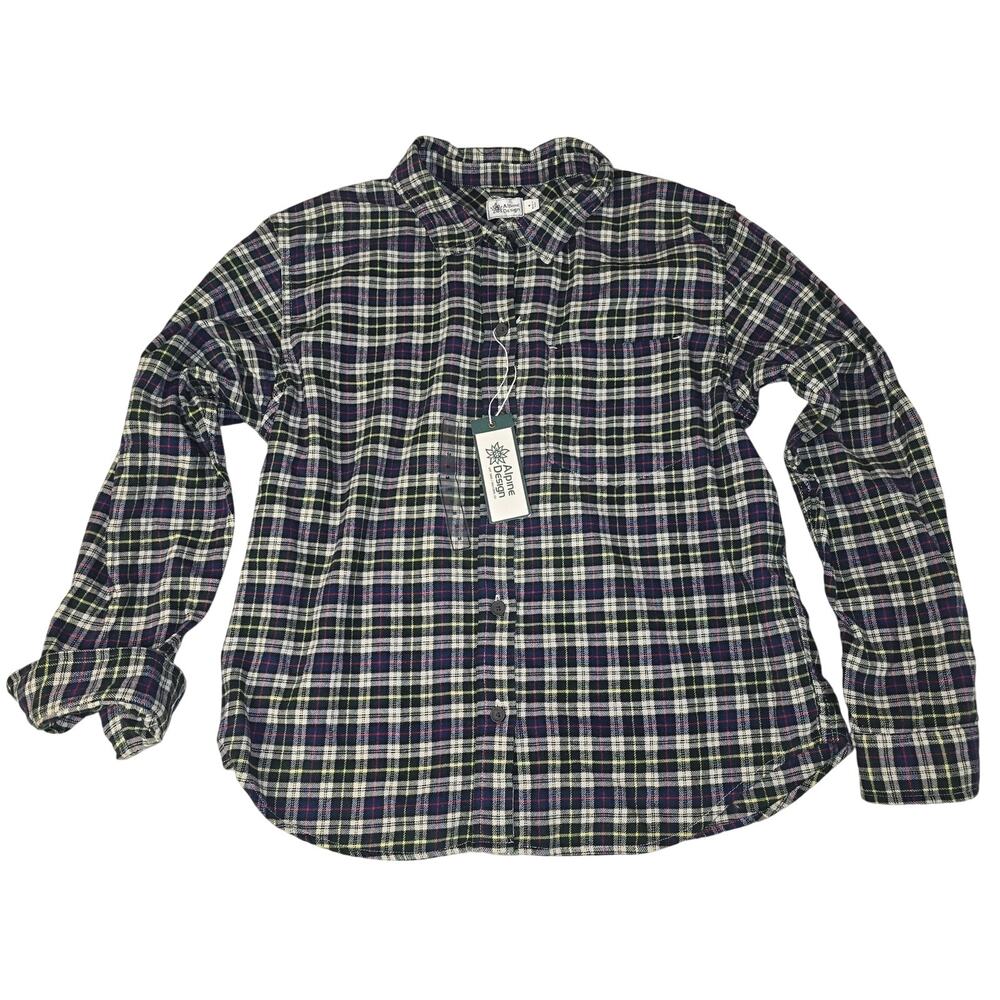 Alpine Design Flannel Shirt Womens M Plaid Button Front NWT